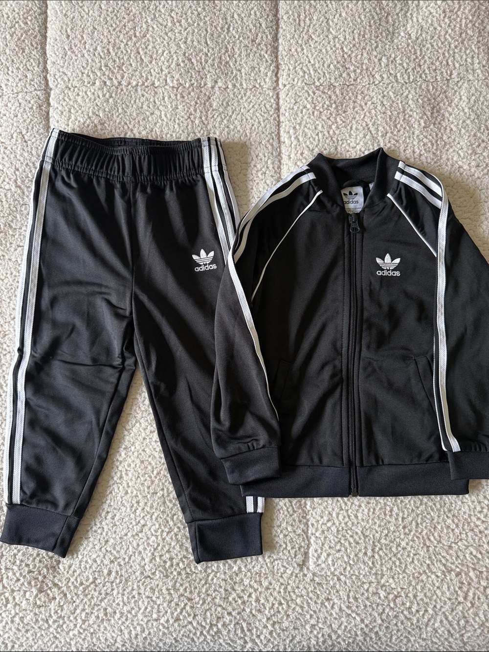 adidas Black Kids Track Jacket & Joggers Set with White Stripes